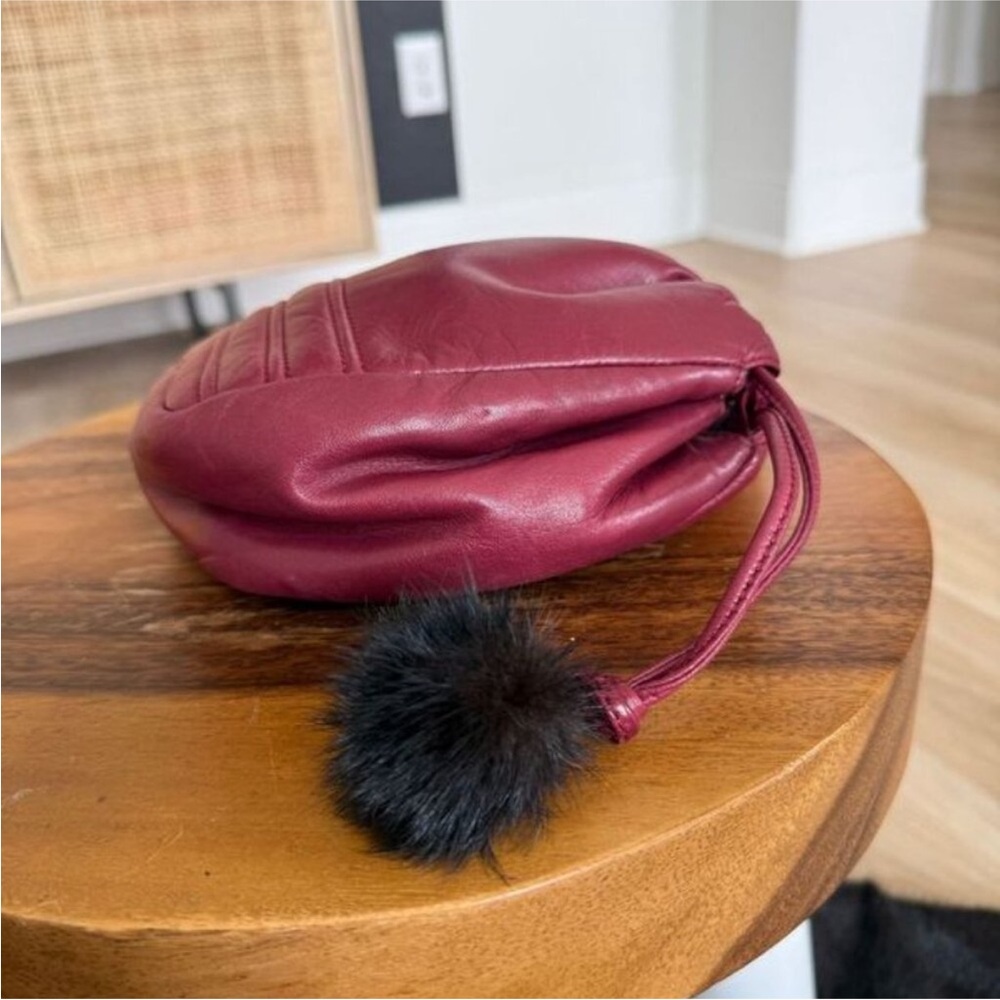 Loewe vintage Burgundy Leather Drawstring Crossbody Bag - Picture 4 of 7